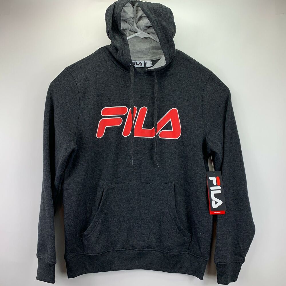 Fila Mens Logo Pullover Training Hoodie Gray S